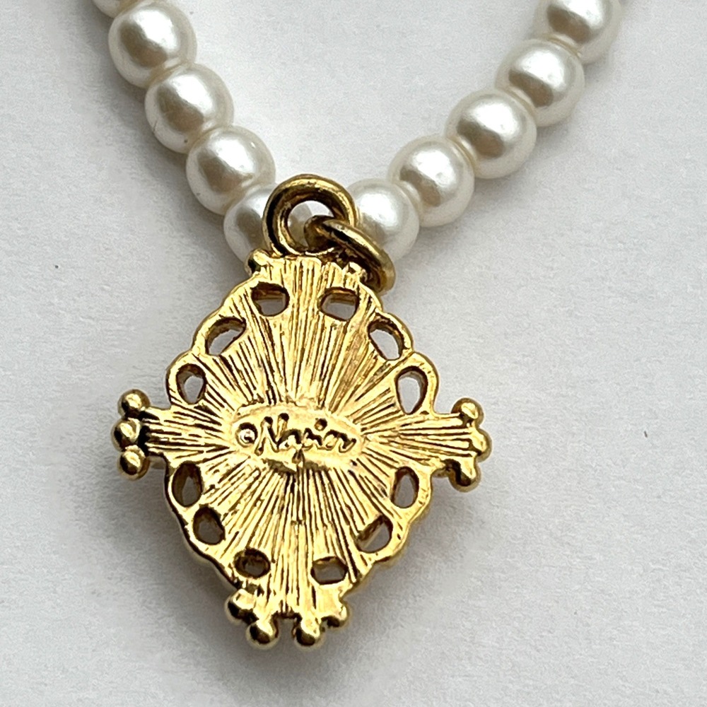 Napier Faux Pearl Necklace Gold Tone Pendant 16" Adjustable Vintage New w/ Tag - Picture 3 of 5